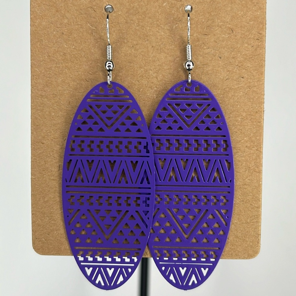 Brass Fluorescent Oval Purple Earrings Fashion Jewelry